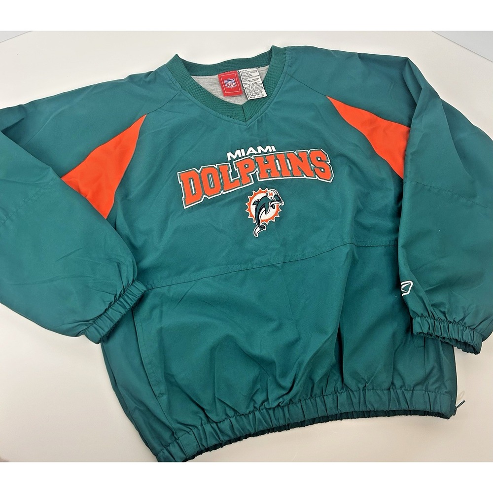 Vintage Miami Dolphins LOGO Game Day Pullover Windbreaker Jacket  Youth L 14/16